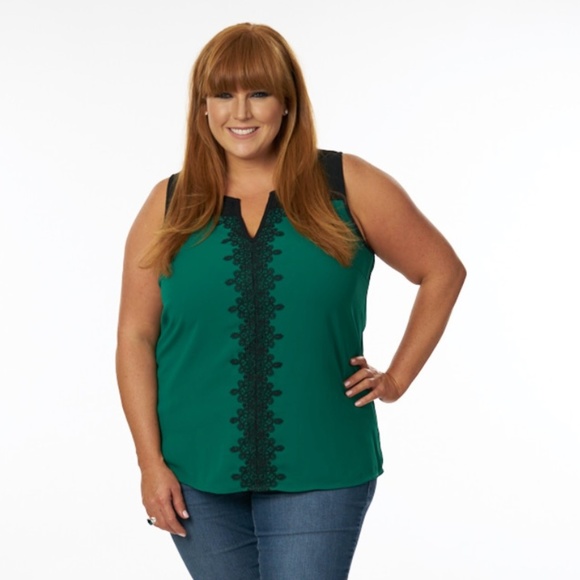 41 Hawthorn Tops - Green & Black Lana Lace Detail Blouse